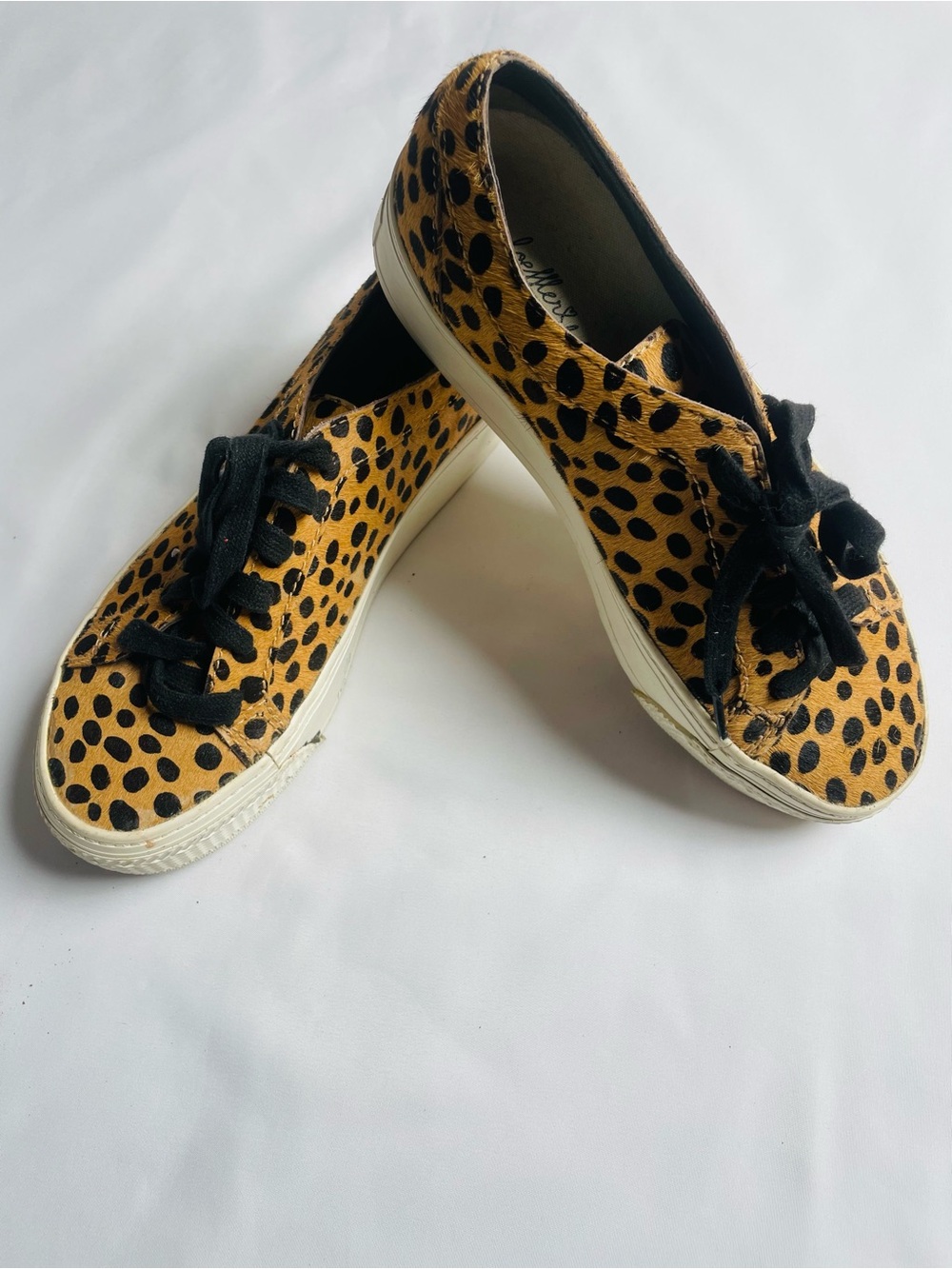 Loeffler Randall Leopard-Print Ponyhair Lace-Up Sneakers in Tan and Black